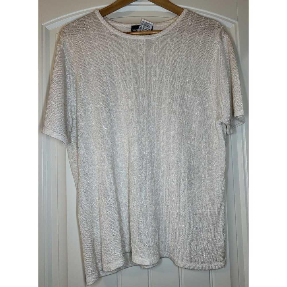 SAG HARBOR‎ SZ XL Acrylic/Rayon Pearl Sheen Cream Scoop Neck Pullover Sweater
